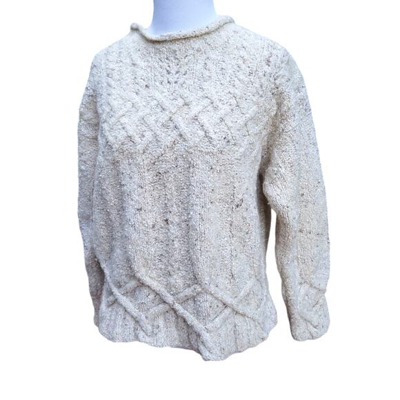 Vintage Woolrich Wool Blend Cable Knit Sweater Rolled Mock Neck Cream Sz M - Picture 7 of 11
